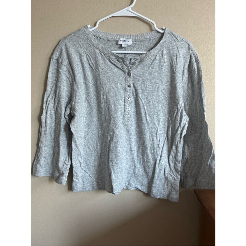 EVEREVE Gray Cotton Henley Long Sleeve Tee Small